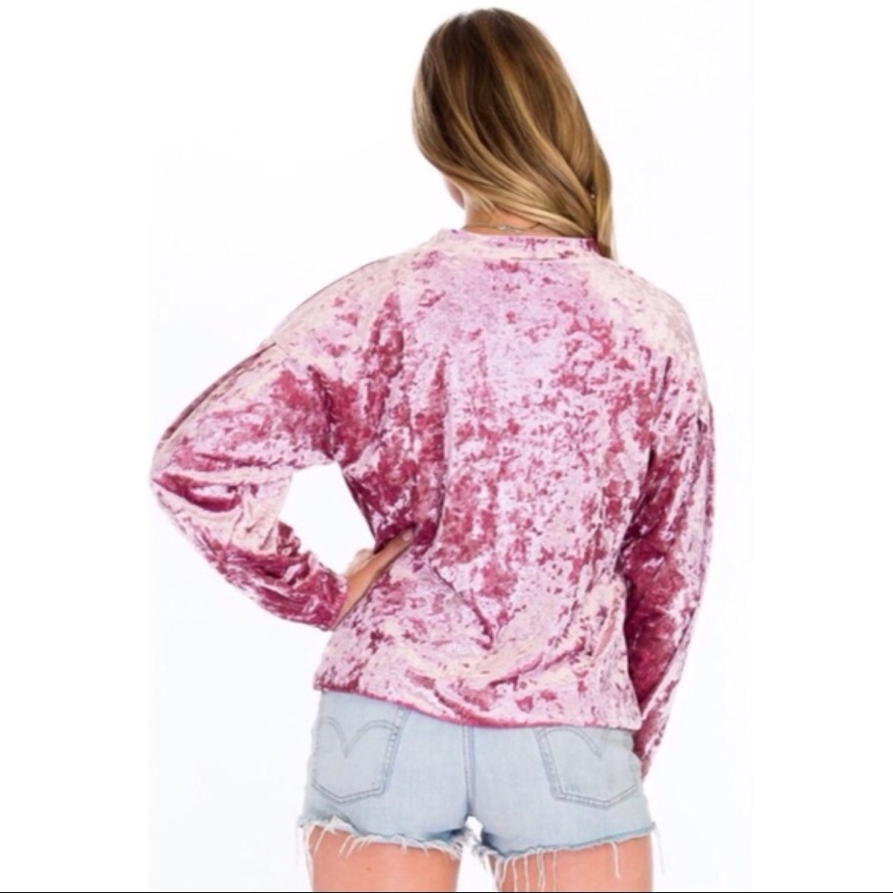Pink Crushed Velvet Pullover - Picture 2 of 2